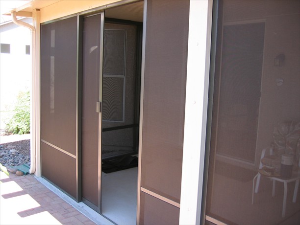 Opened slider door, floor to ceiling