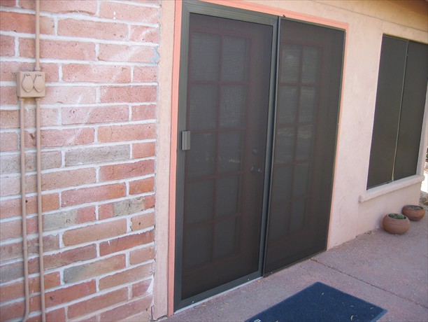 Sliding screen door and fixed panel on french door